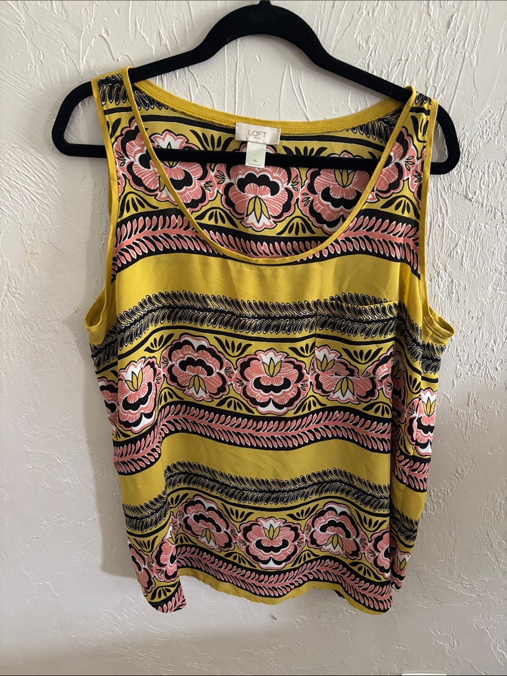LOFT Yellow Pink Floral Stripe Tank Top